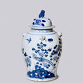 Birds & Flowers Blue & White Porcelain Temple Jar