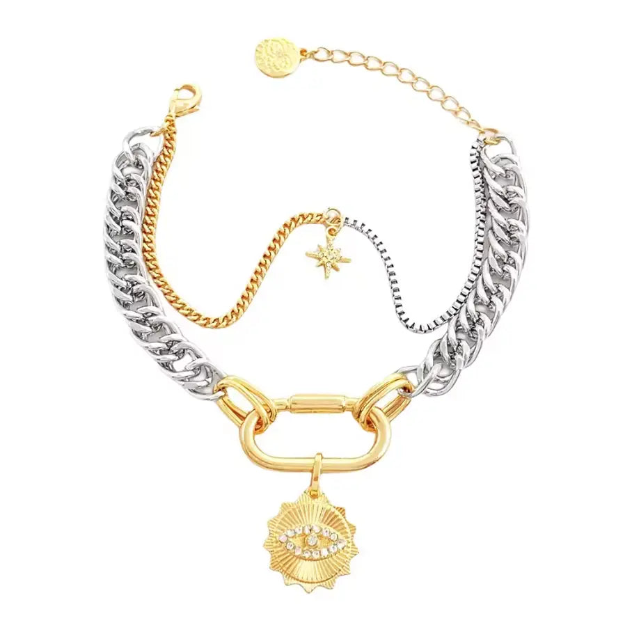 Evil Eye Charm Carabiner Stacked Bracelet | Chic Stacked Bracelet