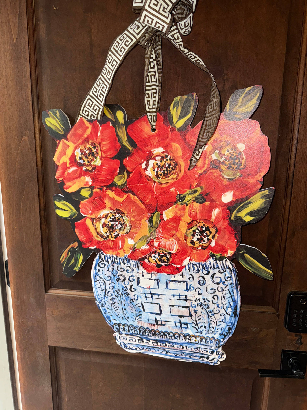 Designer Red Poppies in Ginger Jar Door Hanger | Chinoiserie Home Decor