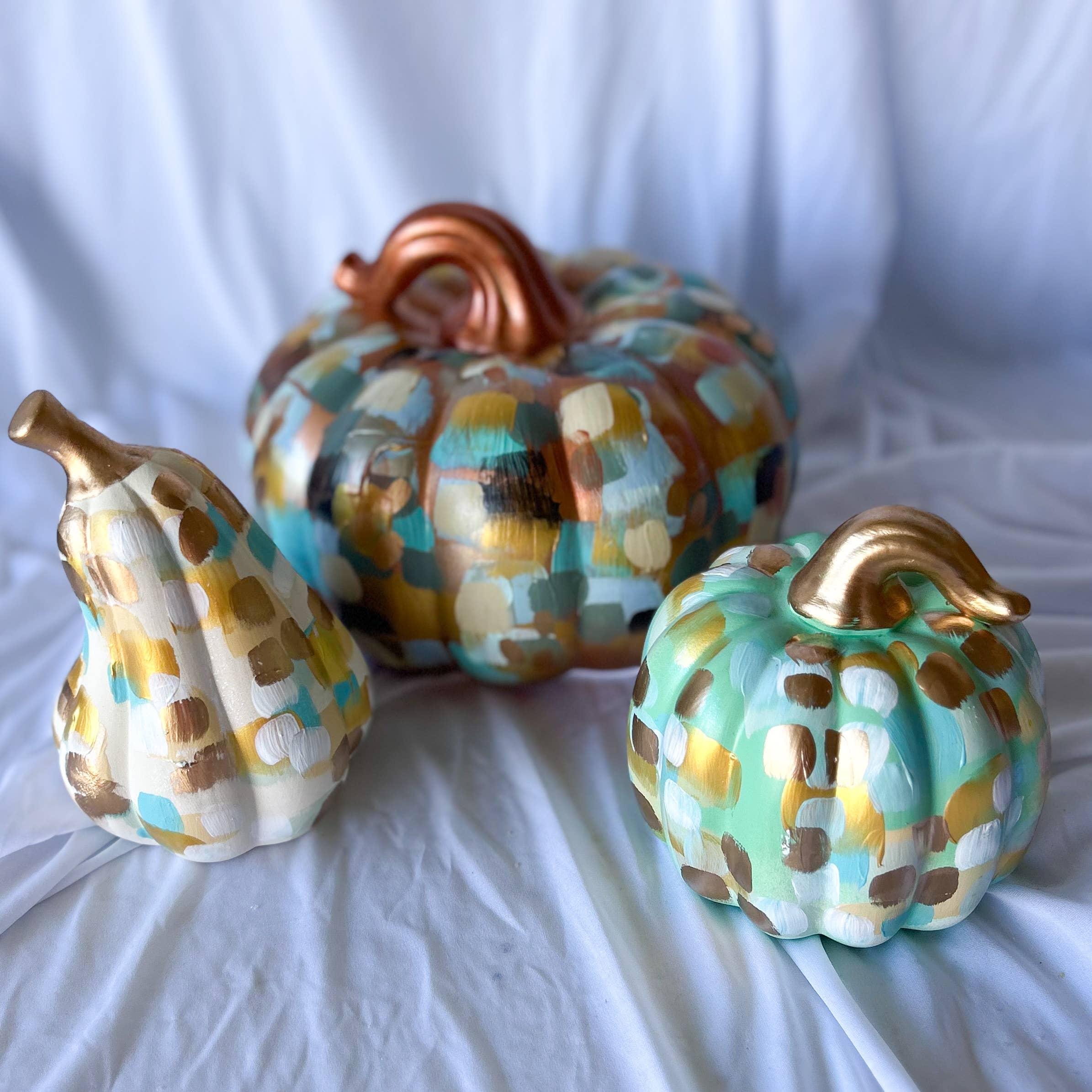 Hand-Painted Ivory & Gold Ceramic Pumpkin | Elegant Fall Home Decor