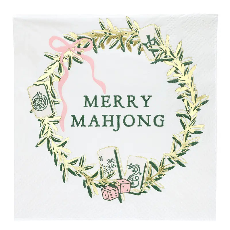 Merry Mahjong Cocktail Napkin & Ceramic Tray Set | Luxury Mahjong Paper Cocktail Napkins