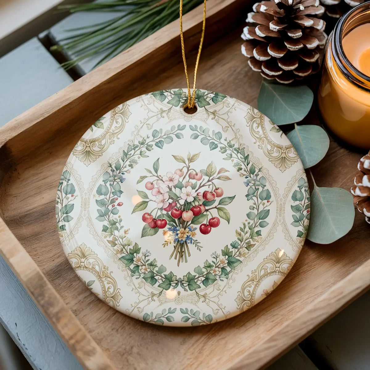 Cherry Ceramic Plate Vintage Christmas Ornament | Grandmillennial Holiday Decor