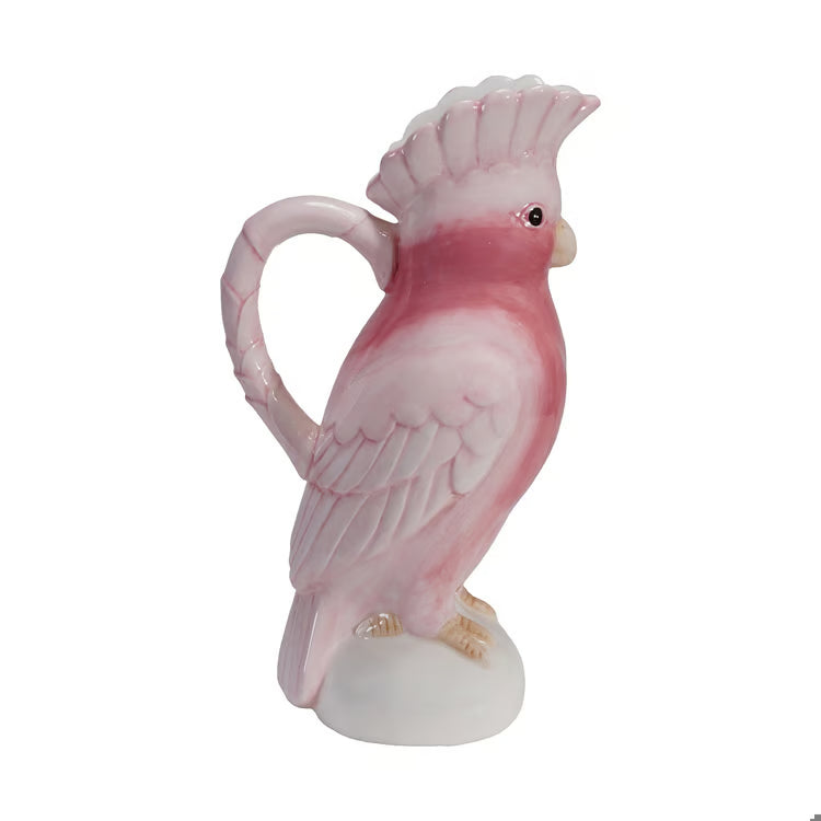 Pink & White Ceramic Cockatoo Pitcher | Whimsical Palm Beach Serveware