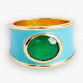 Handmade Hazel Oval Stone with Enamel Band Ring Light Blue/Green Size 7