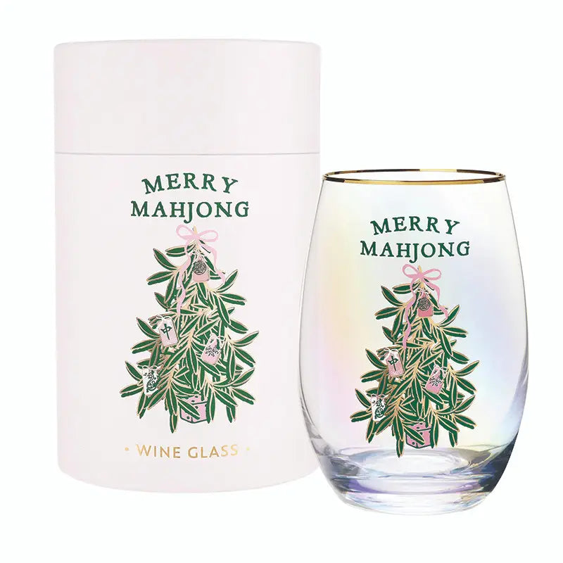 Merry Mahjong Gold Foil Stemless Wine Glass | Luxury Barware