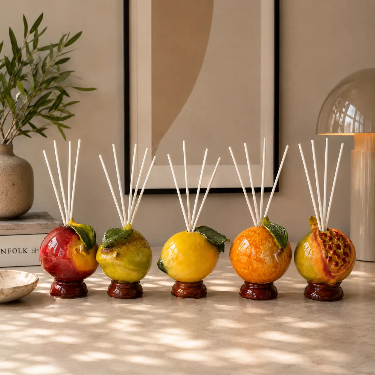 Hand-Painted Capodimonte Italian Orange Reed Diffuser | Luxury Home Decor