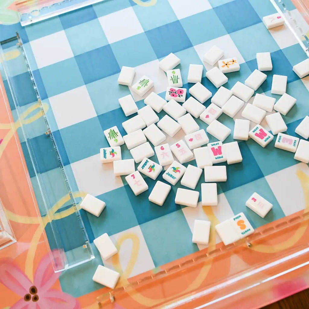 The Floral & Checkered Mahjong Mat | Colorful Mahjong Game Mat for Entertaining & Game Nights | The Posh Pagoda by K Willis Interiors