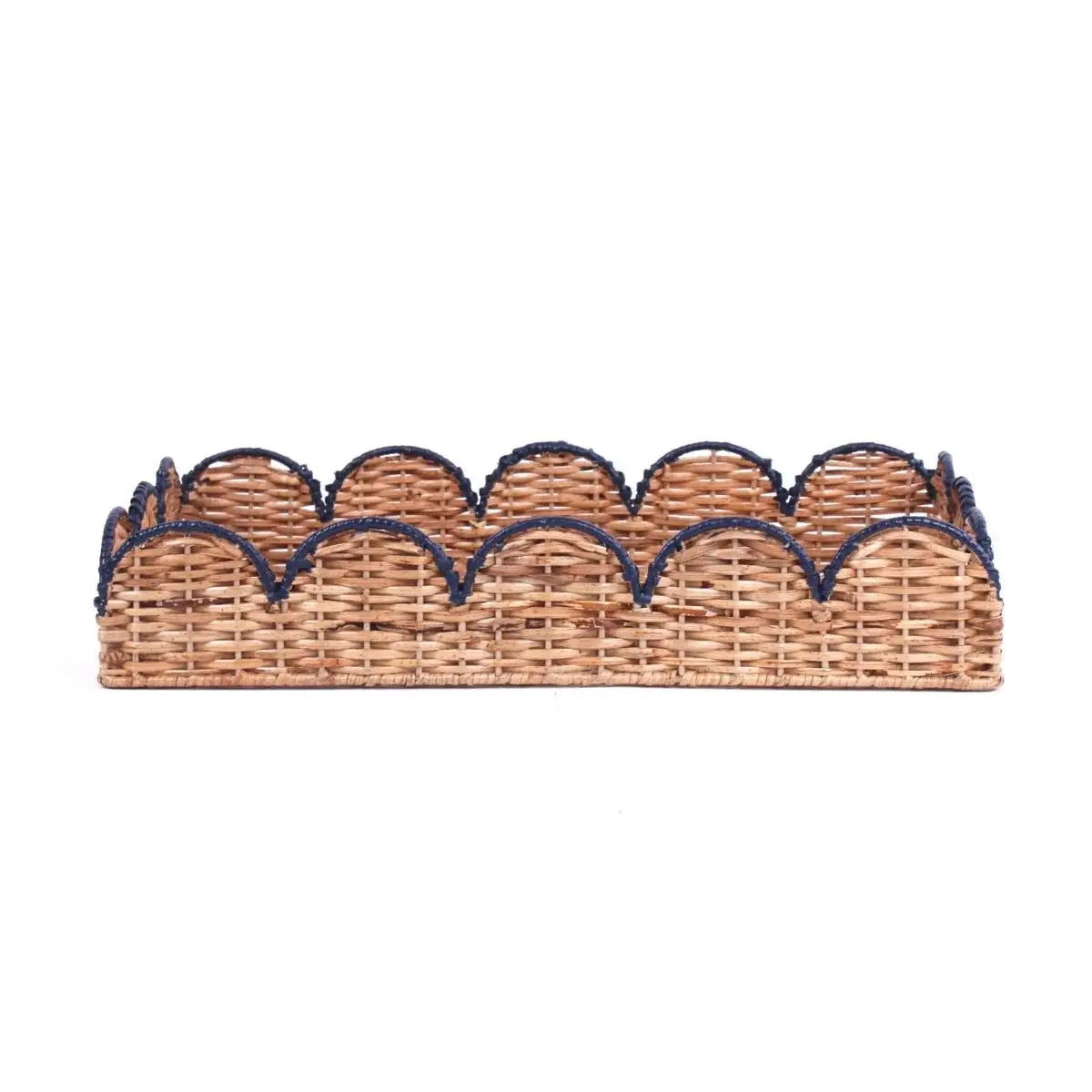 Scalloped Hand-Painted Rattan Tray