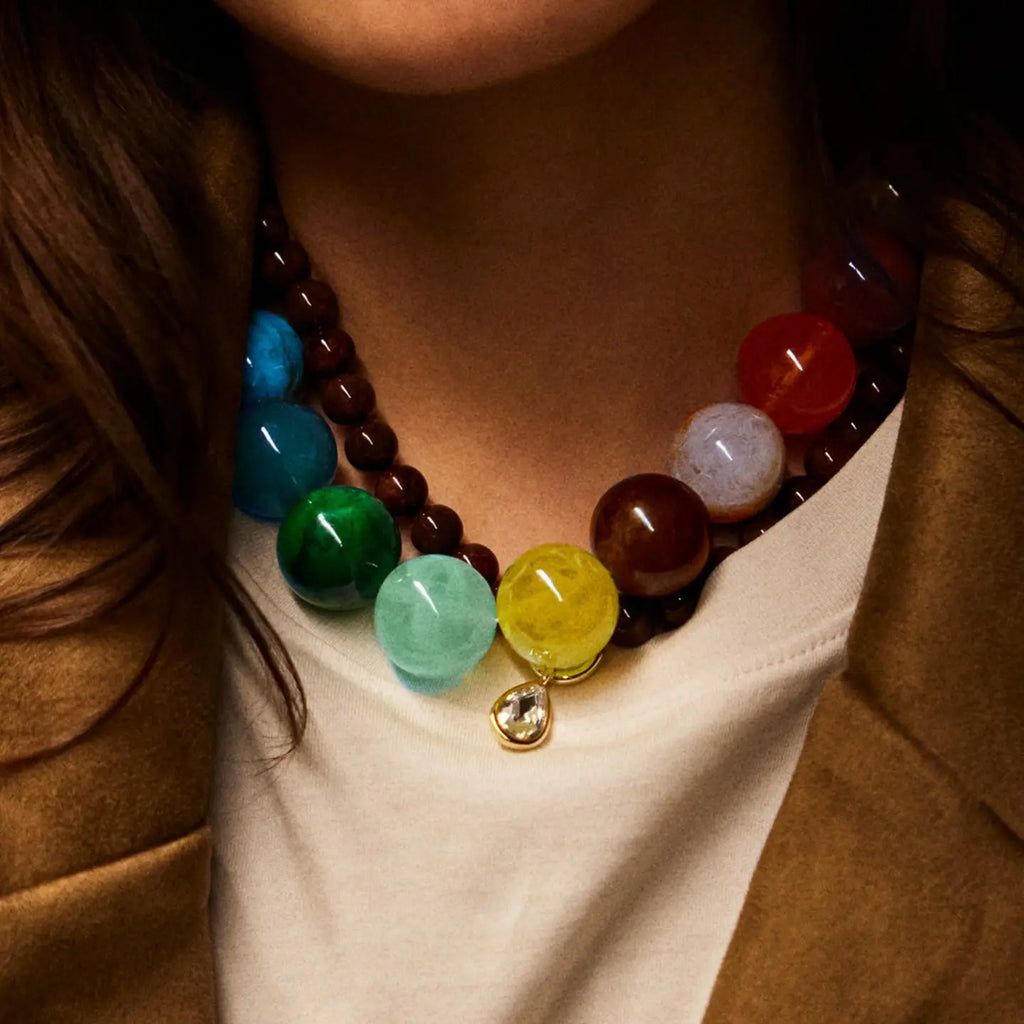 Blue & Green Beaded Necklace | Grandmillennial Statement Necklace