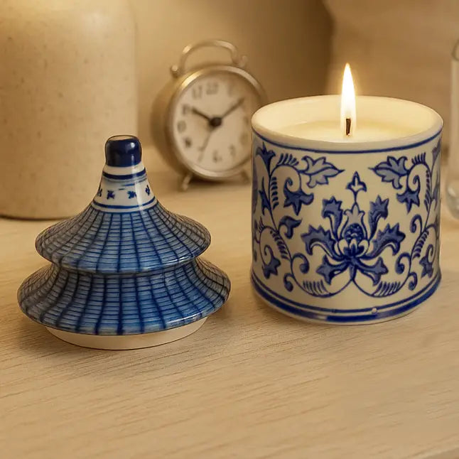 Pagoda Blue & White Ceramic Candle | Chinoiserie Scented Candles