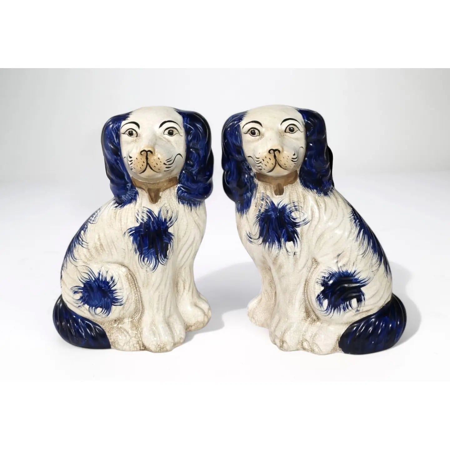 Blue & White Ceramic Staffordshire Dog Pair