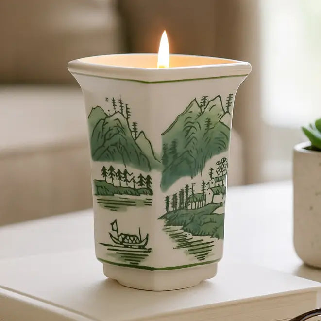 Green Chinoiserie Ceramic Sage & Eucalyptus Soy Candle
