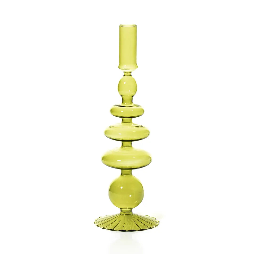 Taper Candlestick | Colored Glass | Pear Green