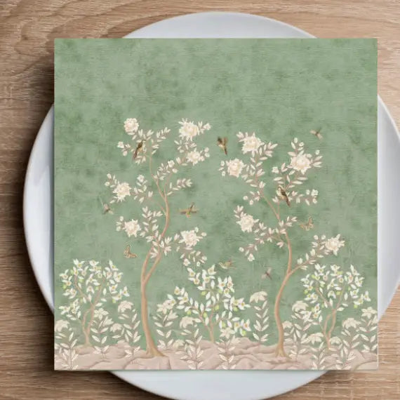 Sage Forest Cocktail Paper Napkins | Chinoiserie Cocktail Napkins