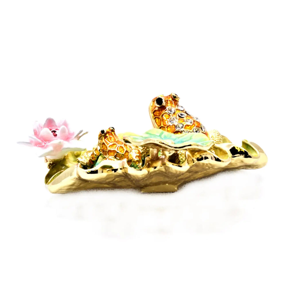 Jeweled Frog with Baby & Flowers on Lily Pad | Grandmillennial Home Decor