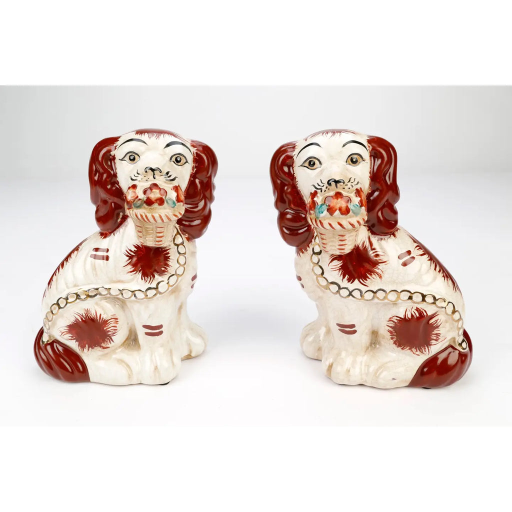 Staffordshire Dog Pair with Flower Baskets, Brown  Finish