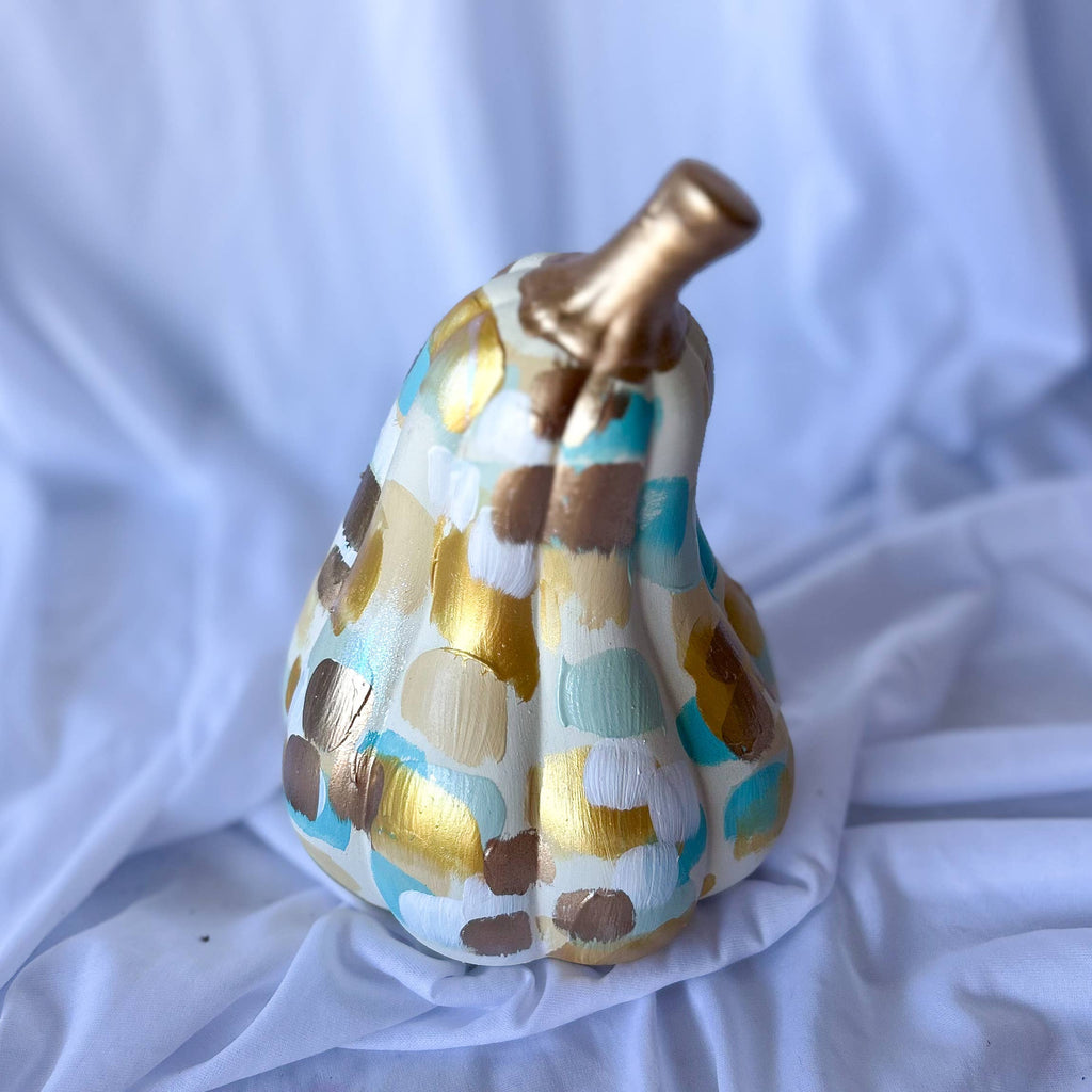 Hand-Painted Ivory & Gold Ceramic Pumpkin | Elegant Fall Home Decor