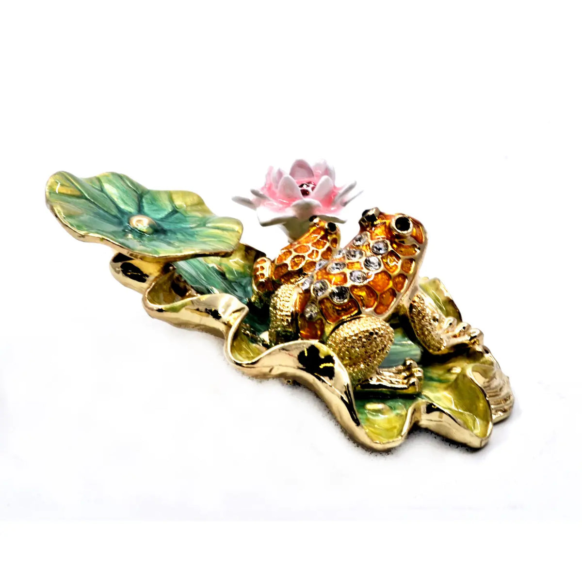 Jeweled Frog with Baby & Flowers on Lily Pad | Grandmillennial Home Decor