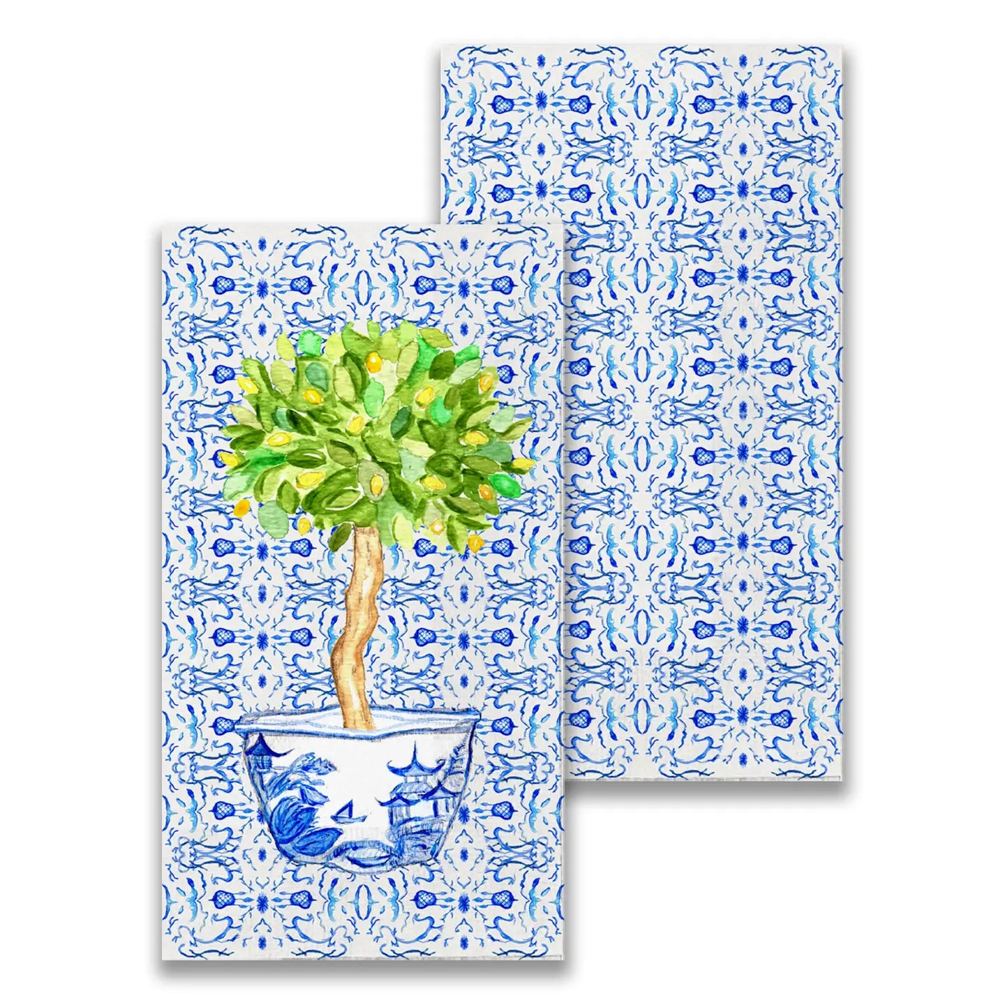 Blue & White with Lemon Topiary Guest Towels | Chinoiserie Guest Towels