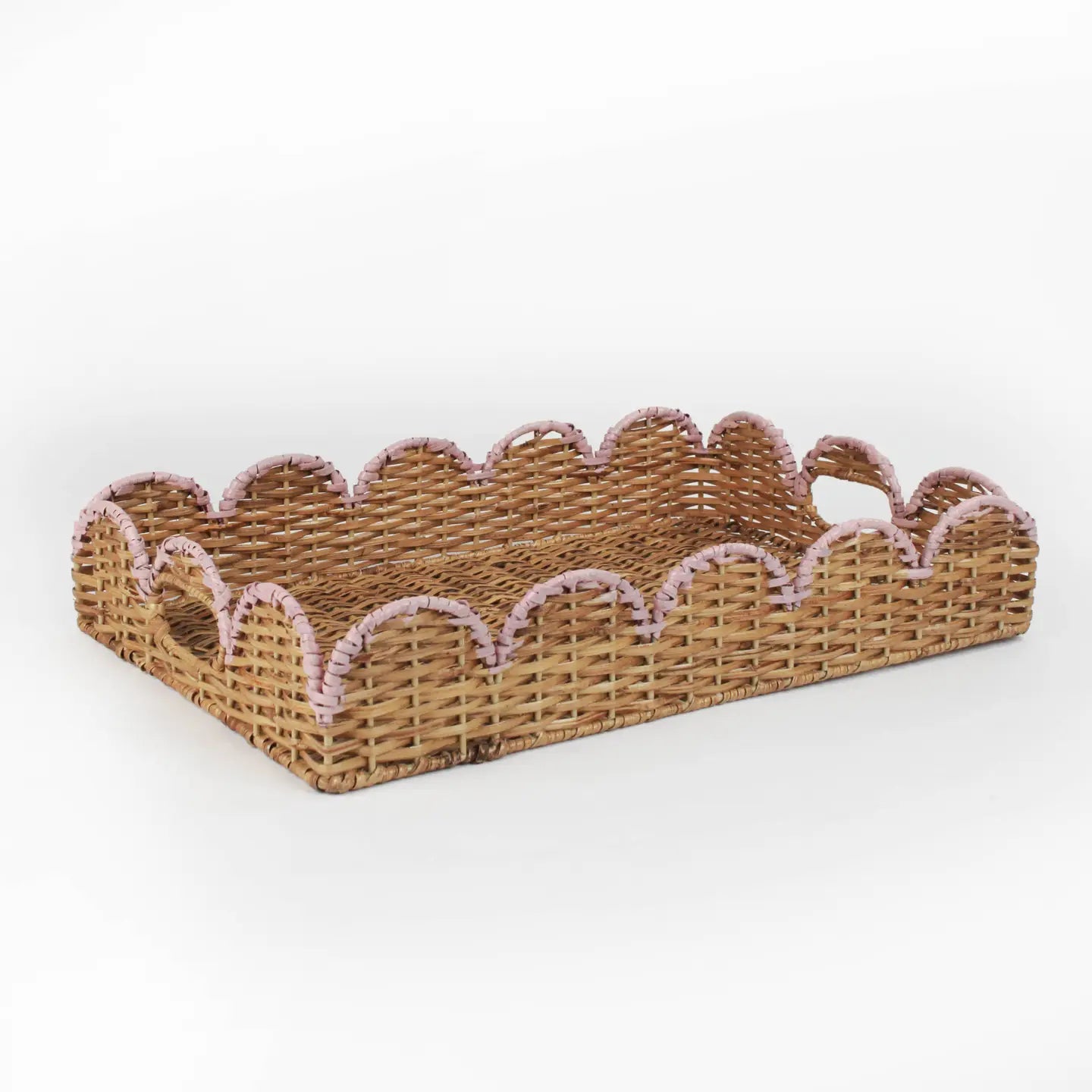 Scalloped Hand-Painted Rattan Tray