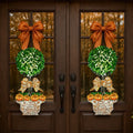 Pair of Chinoserie Pumpkin Topiary Door Hangers | Elegant Fall Decor