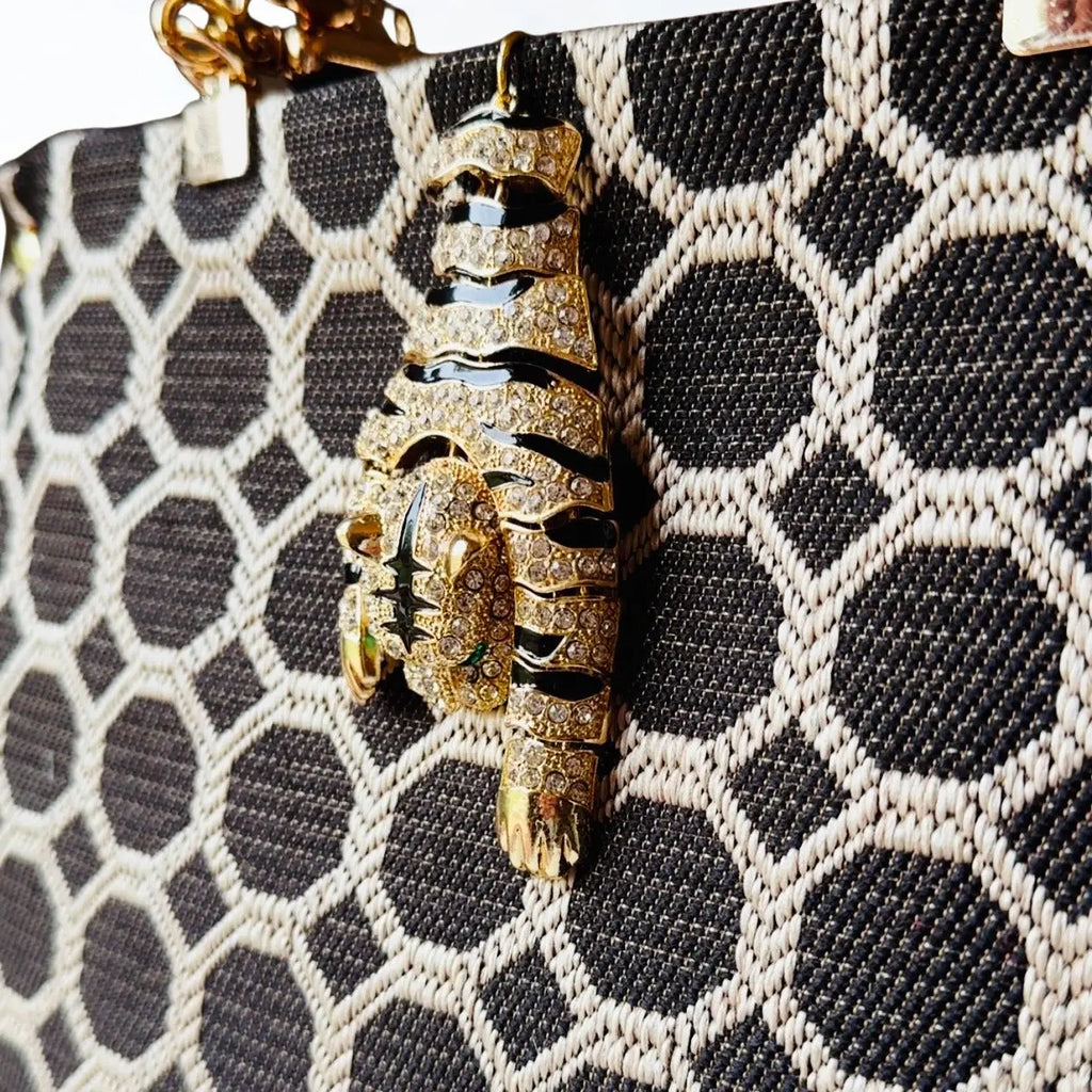 Rhinestone Tiger Brooch Handbag | Luxury Statement Handbag