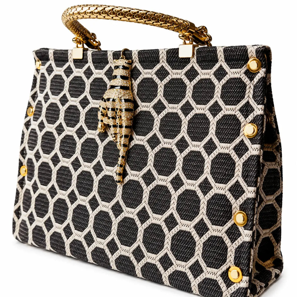 Rhinestone Tiger Brooch Handbag | Luxury Statement Handbag