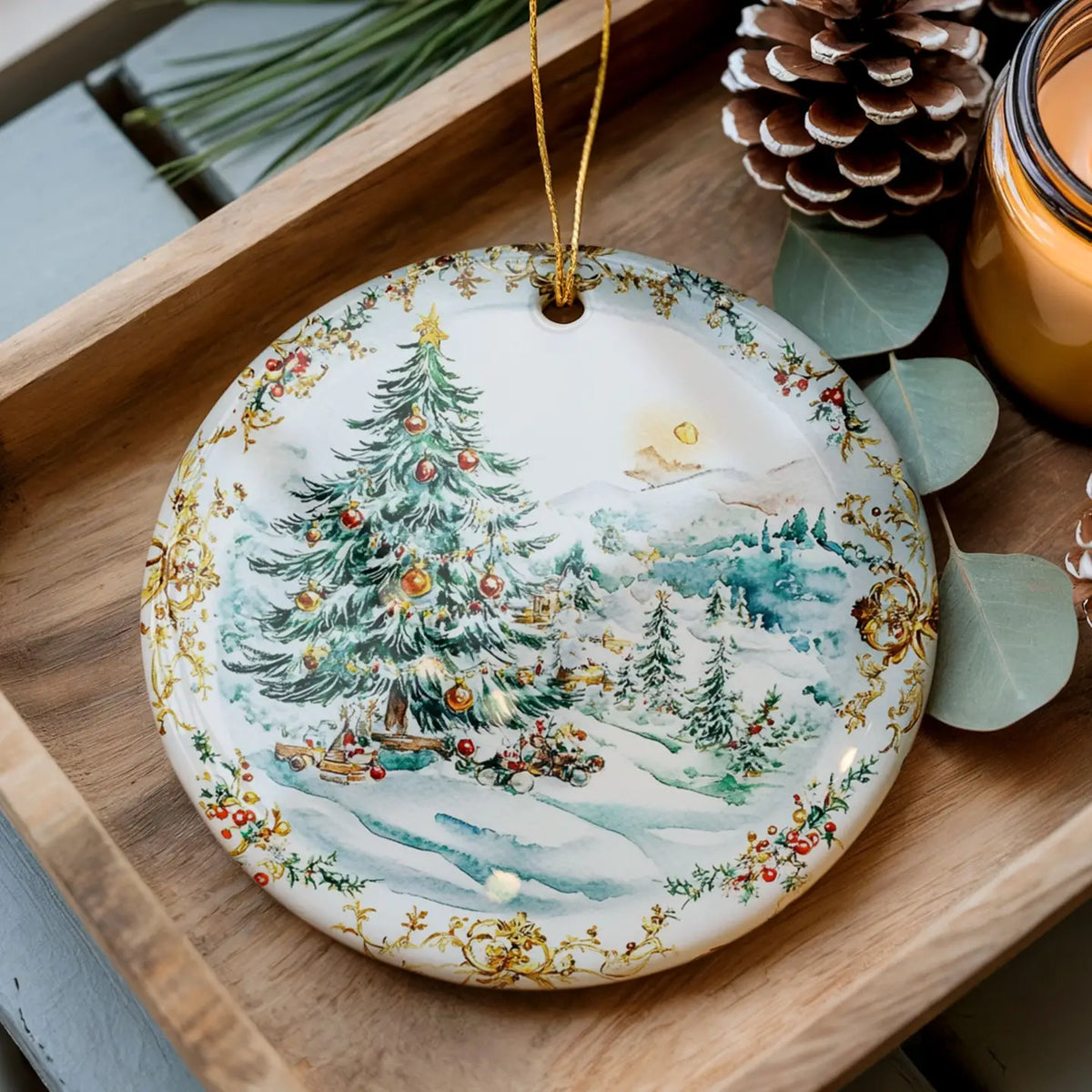 Granny Core Holiday China Plate Vintage Christmas Ornament | Grandmillennial Holiday Decor