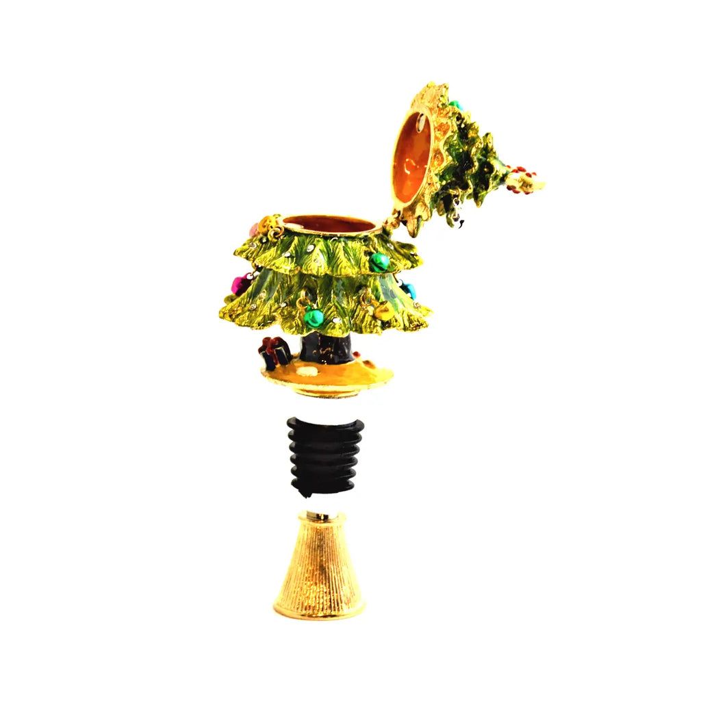 Christmas Tree Trinket Box Bottle Stopper with Display Stand | Elevated Holiday Barware