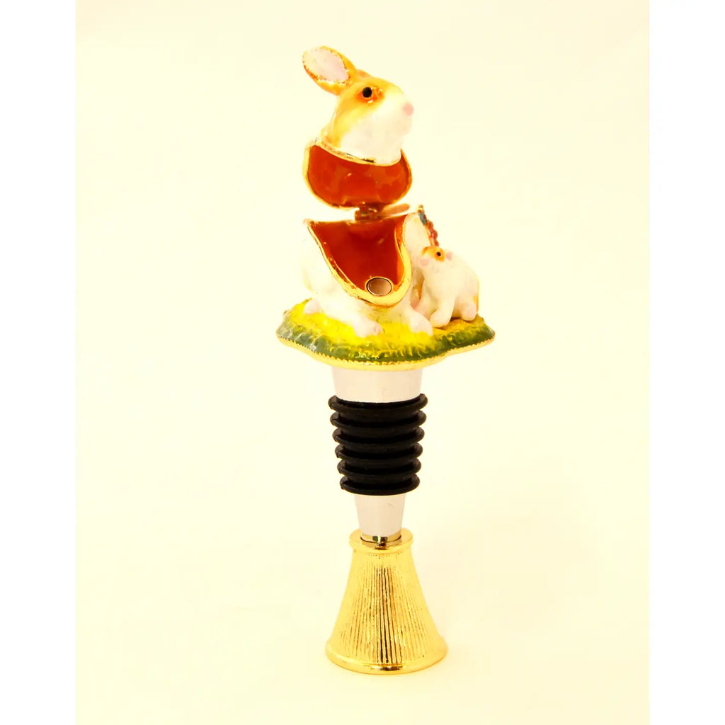 Bunny with Baby Trinket Box Bottle Stopper with Stand | Elevated Bar Accessories