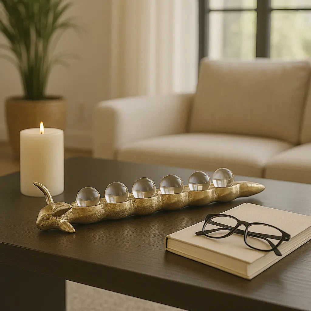 Gold Metal Glass Sphere Pea Pod
