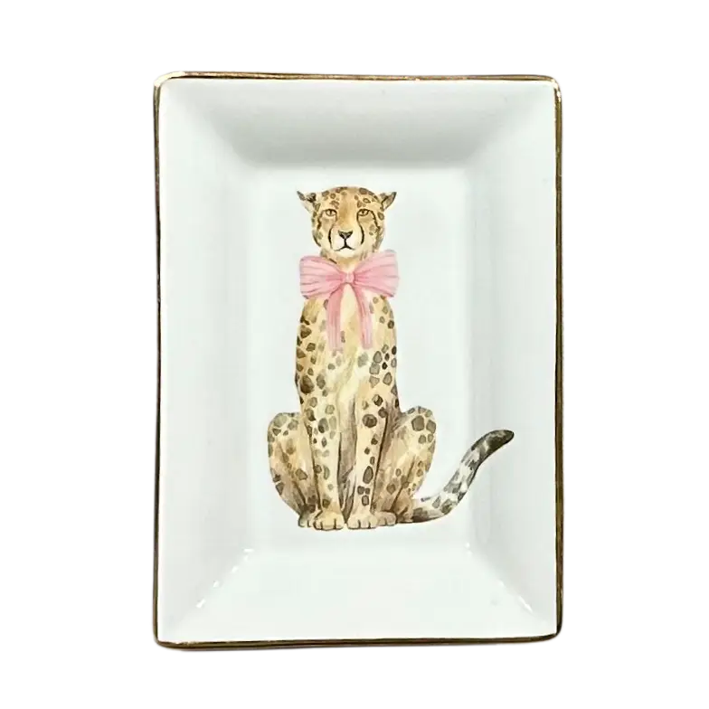 Leopard Pink Bow Trinket Tray | Grandmillennial Home Decor & Hostess Gift