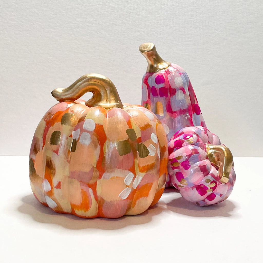 Hand-Painted Abstract Orange Ceramic Pumpkin | Elegant Fall Home Decor