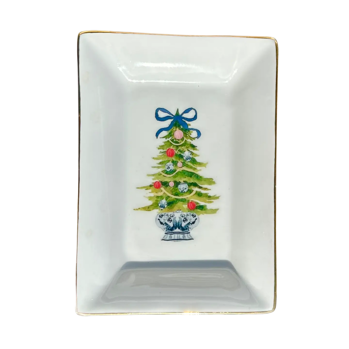 Chinoiserie Blue & White Christmas Tree Trinket Tray | Chinoiserie Trinket Tray