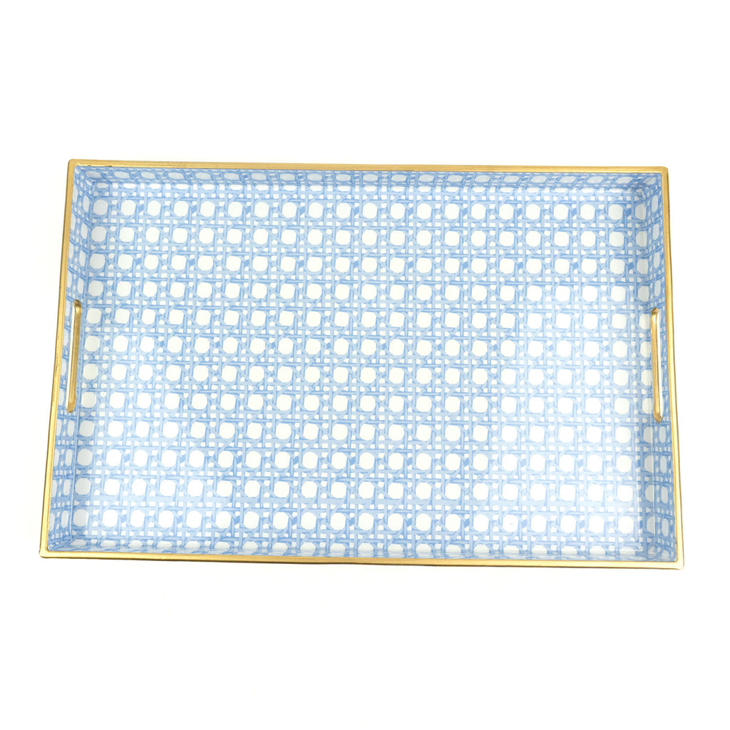 Blue Cane Rectangular Decorative Serving Tray