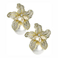 18K Gold Plated Flower Rhinestone & Pearl Earrings | Grandmillennial Statement Jewelry