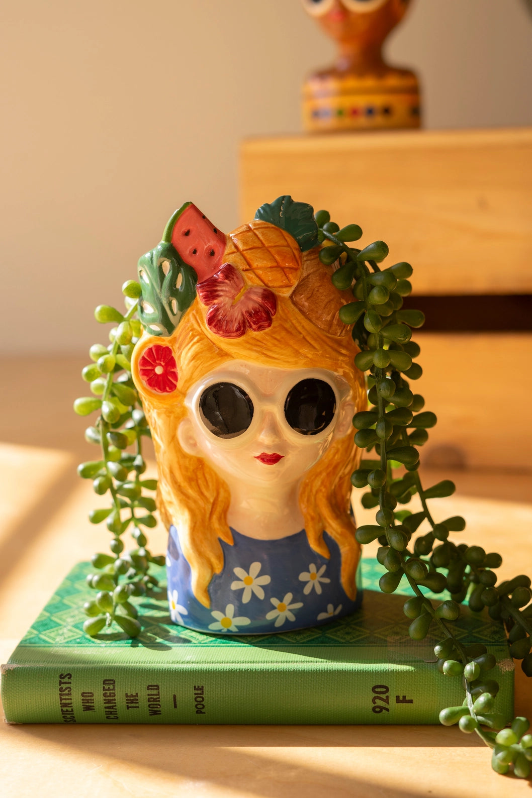 Ceramic Lady Vase with Mixed Fruit Hat | Palm Beach Home Decor