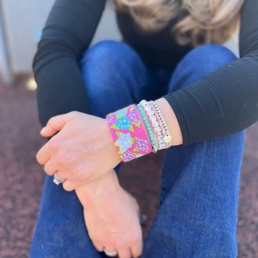 Needlepoint Hydrangea Cuff Bracelet | Grandmillennial Floral Jewelry