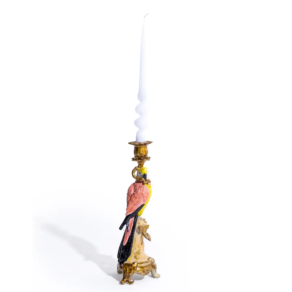 Antiqued Ornate Parrot Candlestick | Chinoiserie Decor