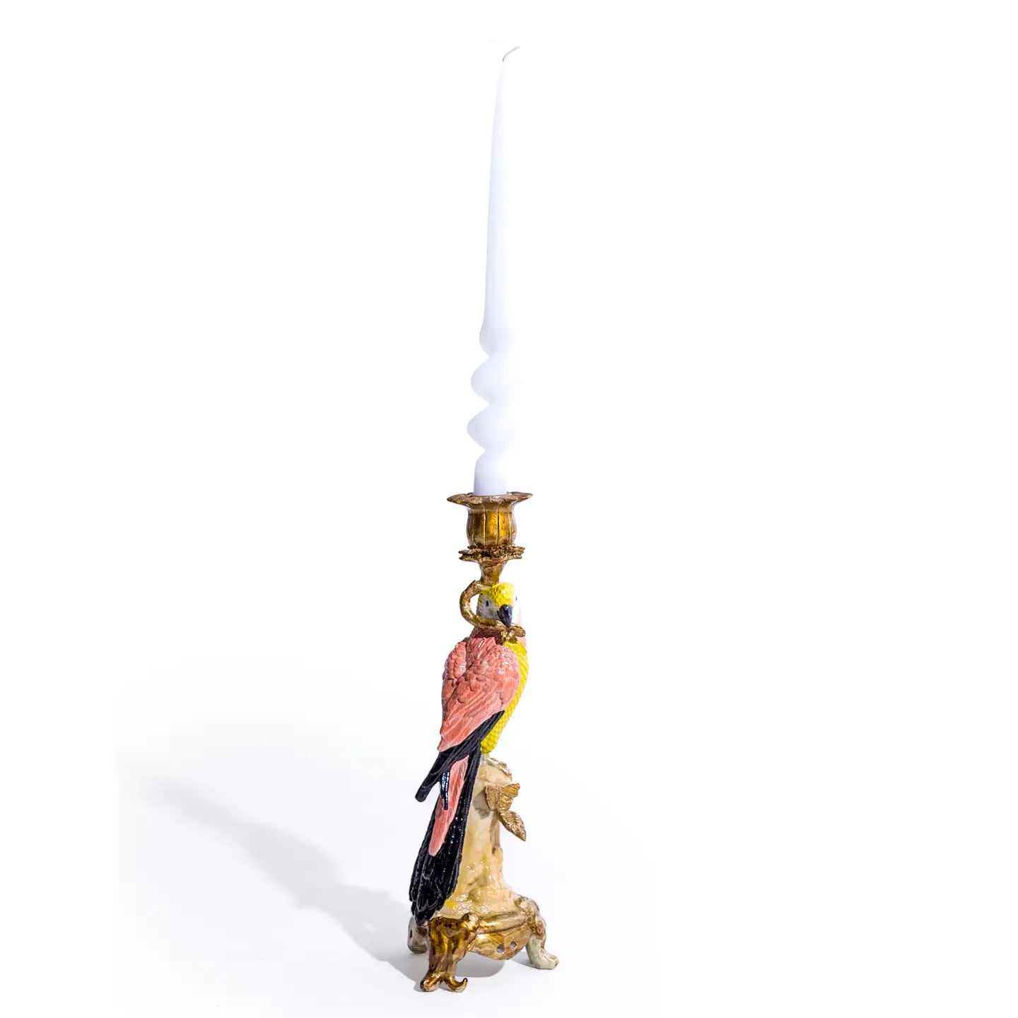 Antiqued Ornate Parrot Candlestick | Chinoiserie Decor