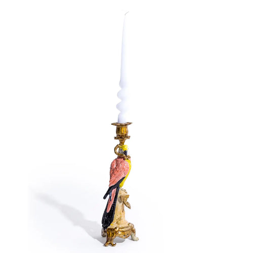Antiqued Ornate Parrot Candlestick | Chinoiserie Decor