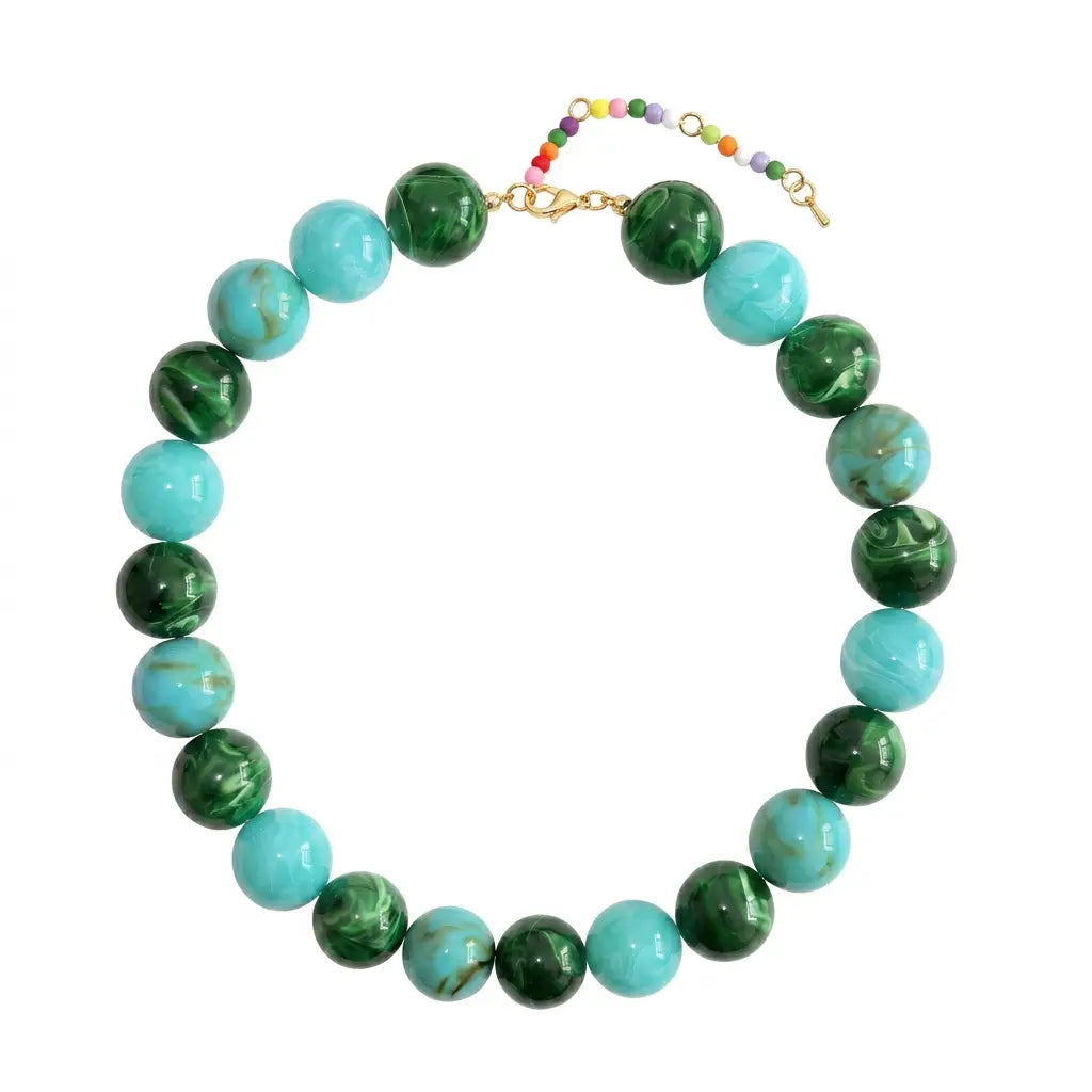 Blue & Green Beaded Necklace | Grandmillennial Statement Necklace