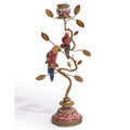 Pink & Gold Parrot Branch Candlestick | Grandmillennial Chinoiserie Decor