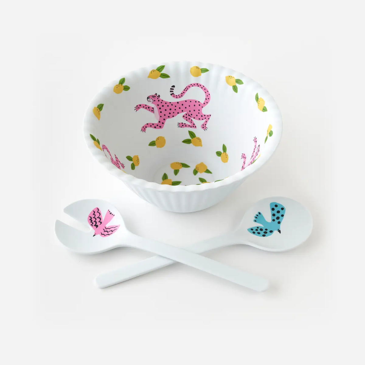 Bird & Leopard "Paper" Salad Bowl & Server Set | Elevated Salad Server Set