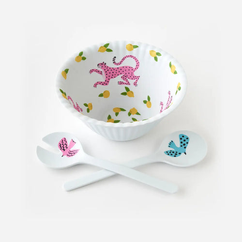 Bird & Leopard "Paper" Salad Bowl & Server Set | Elevated Salad Server Set