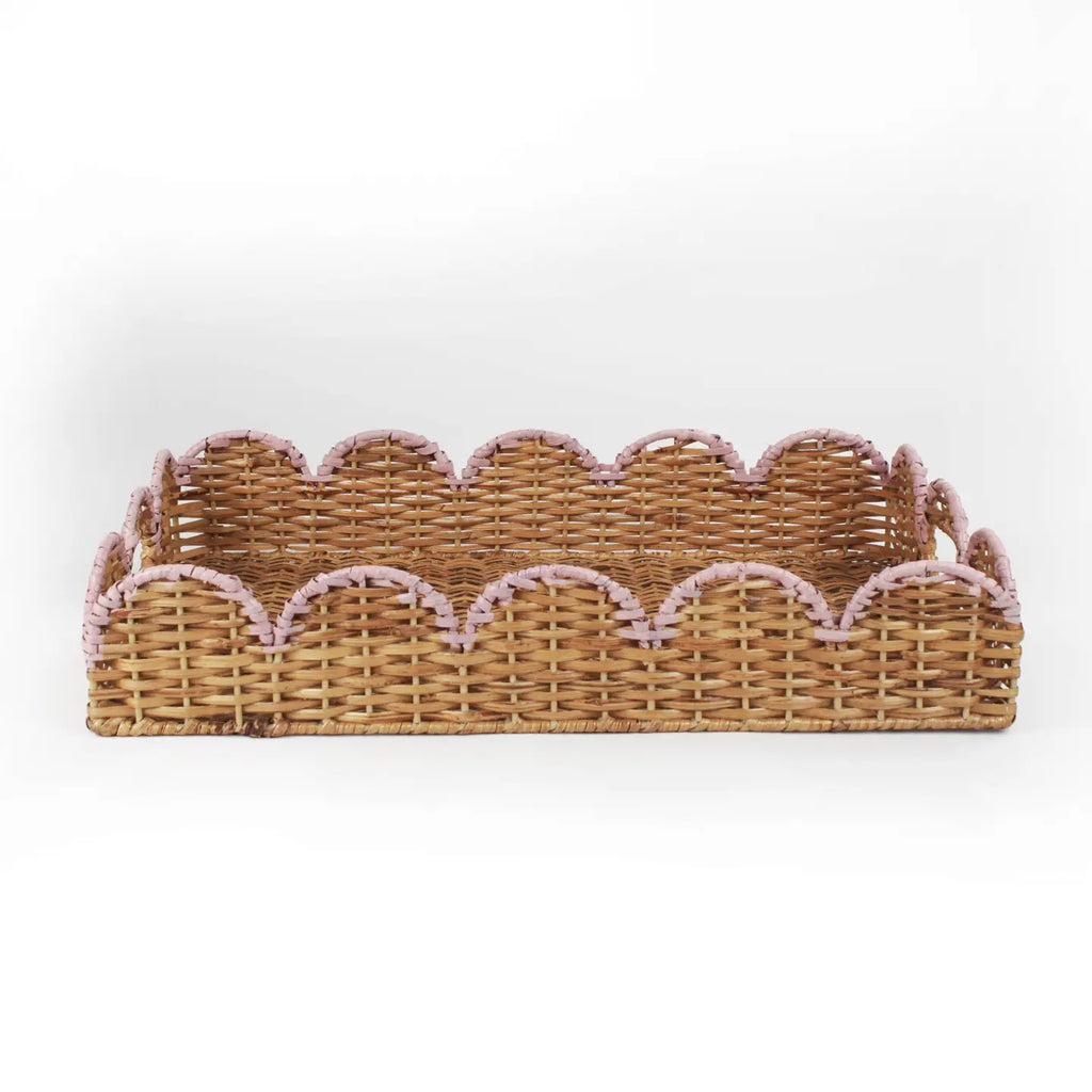 Scalloped Hand-Painted Rattan Tray