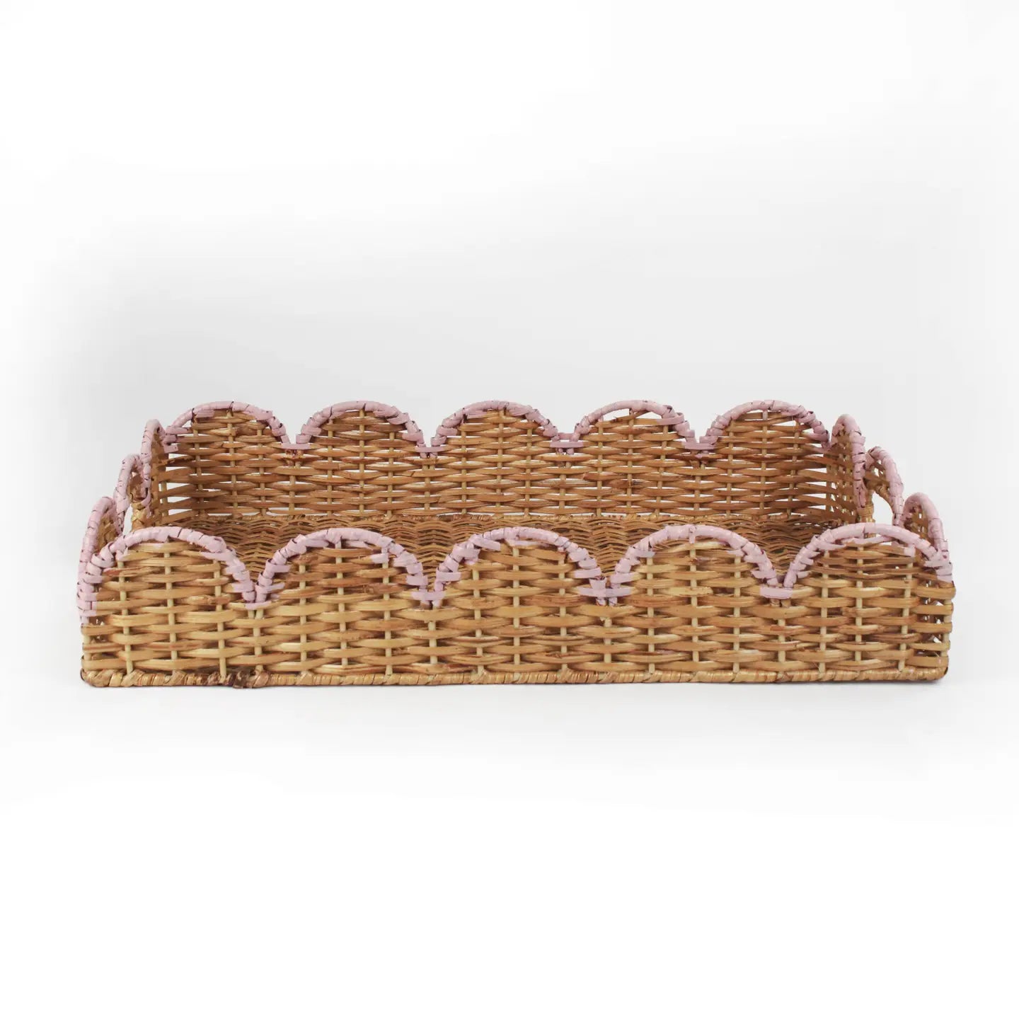 Scalloped Hand-Painted Rattan Tray