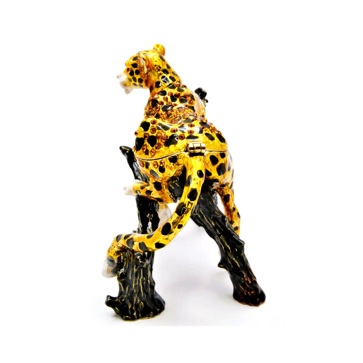 Jeweled Cheetah Sitting on Branch Trinket Box | Palm Beach Decor