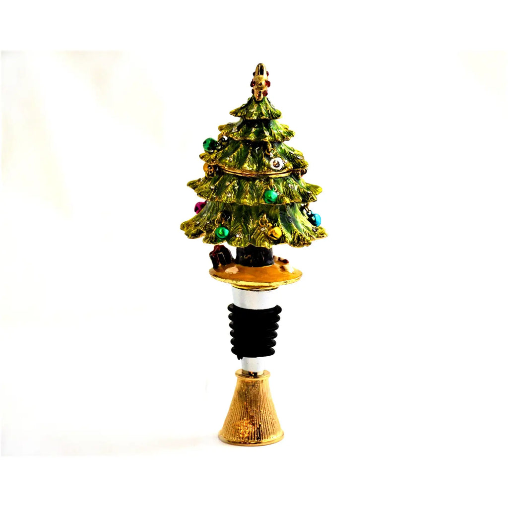 Christmas Tree Trinket Box Bottle Stopper with Display Stand | Elevated Holiday Barware