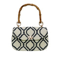 Bamboo Handle Beaded Geometric Print Handbag | Designer Statement Bag